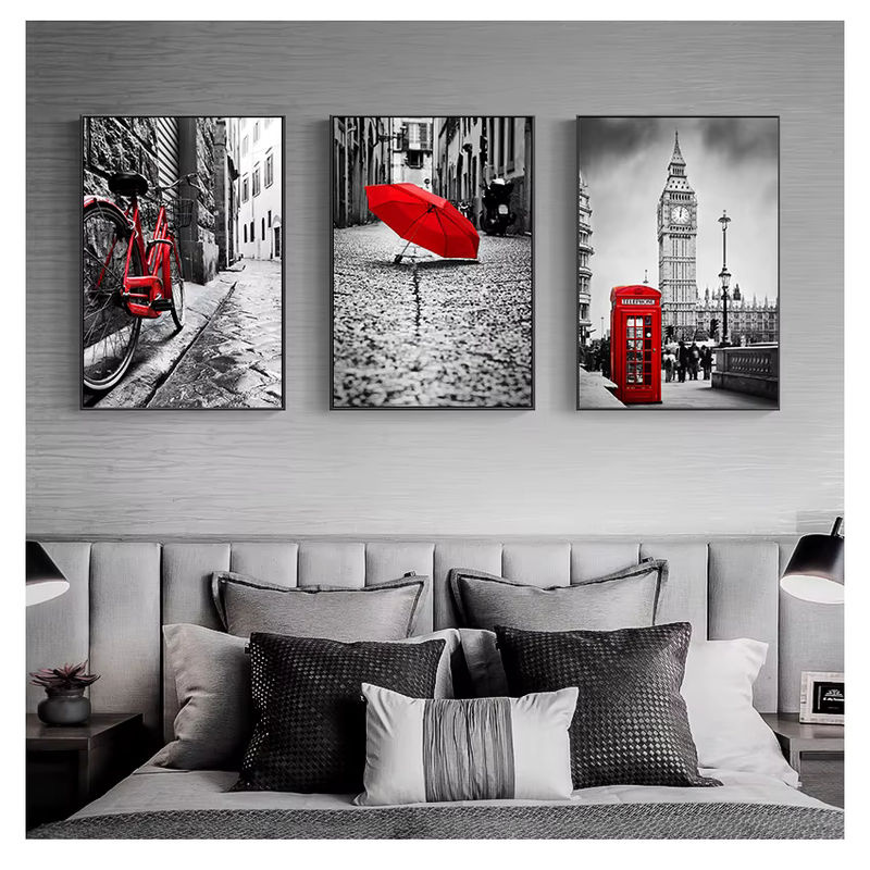 Potdemiel Wandbild City Umbrella Call Box im skandinavischen Stil, mehrfarbige Leinwand als Wandkunst für dein Wohnzimmer oder Salon, Hochformat - Bild 5