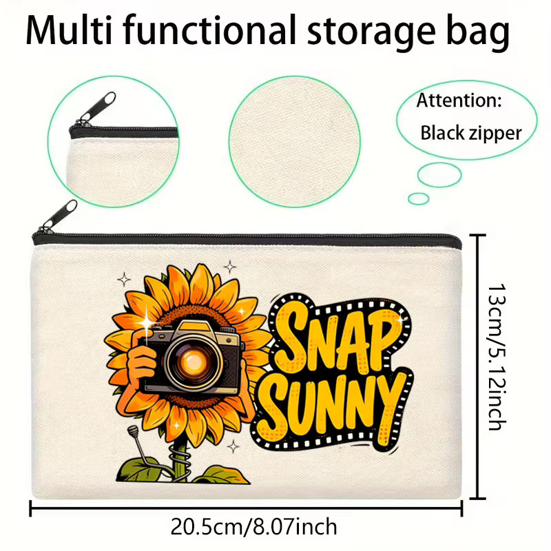 Multifunktionale Canvas-Tasche mit Sonnenblumenmotiv in Weiß als Stifteetui oder Münzgeldbörse - Bild 5