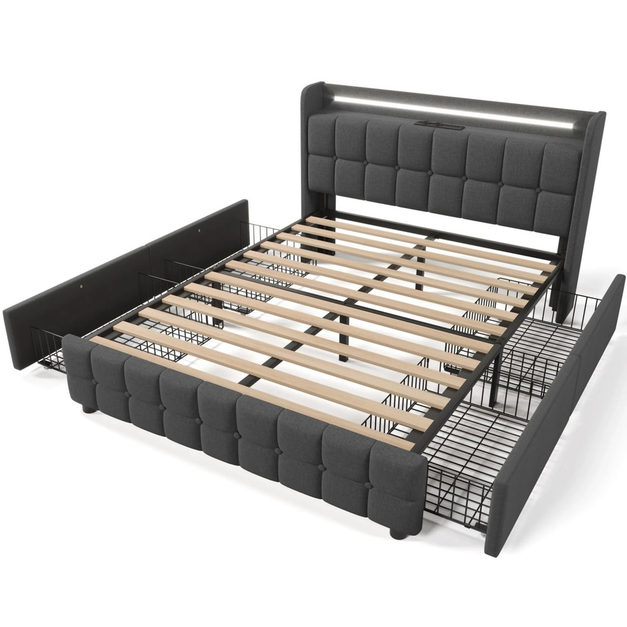 okwish Polsterbett Grau mit LED-Beleuchtung, USB-Anschluss und Schubladen, B/T/H: 180 x 200 x 103,5 cm - Bild 2