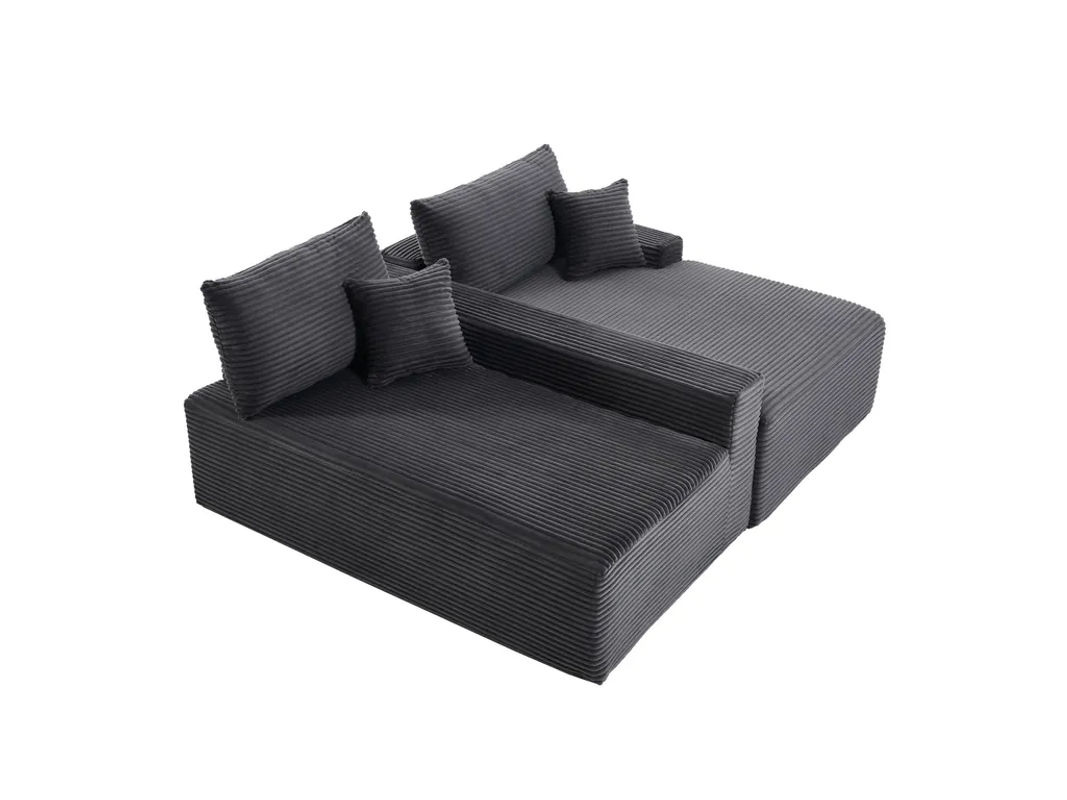 Juskys Ecksofa Coredo L-Form mit Ottomane rechts, 3 Sitzer Couch aus Cord in Dunkelgrau - Bild 4