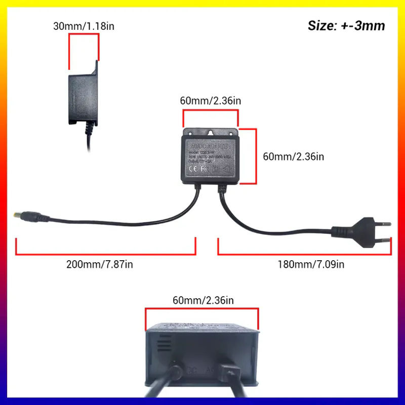 SNQP Wasserdichter DC12V 2A Netzadapter mit EU-Stecker für CCTV-Kameras, NVR und DVR, Schwarz, Anschlussgröße 5,5 x 2,1 mm - Bild 5