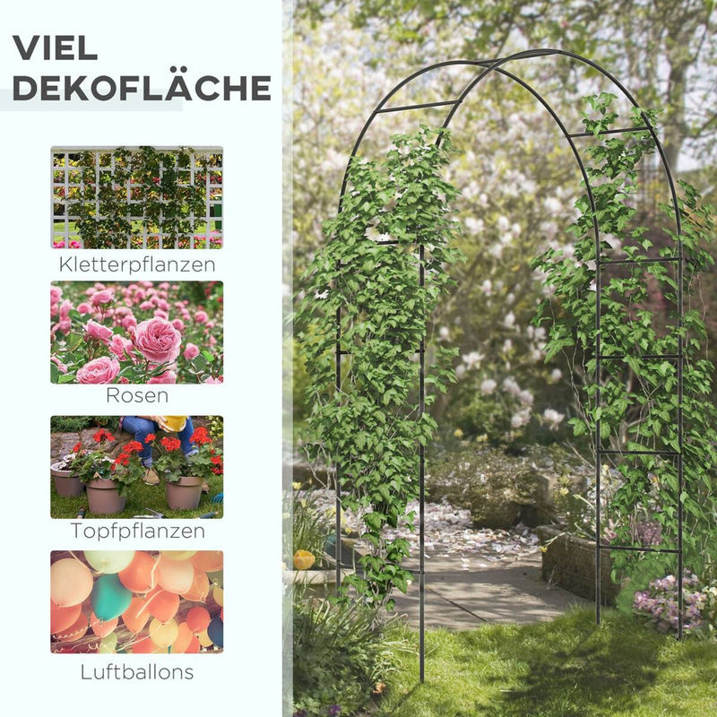 Outsunny Rosenbogen aus Metall mit Spitze Struktur in Schwarz, B/T/H: 140 x 40 x 240 cm - Bild 3