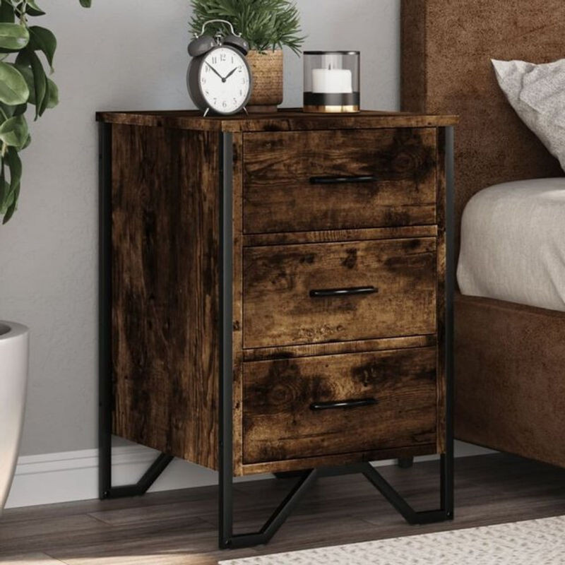 Nachttisch Vidaxl in Räuchereiche und Grau aus Holzwerkstoff und Metall im Industrial Design, B/T/H: 40 x 41 x 60 cm - Bild 1