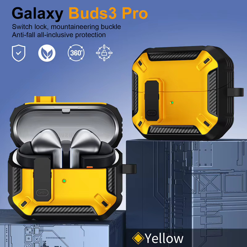 Carbon Fiber Kopfhörer Schutzhülle für Samsung Galaxy Buds 3 und Buds 3 Pro mit Schlüsselanhänger in Schwarz und Rot - Bild 3