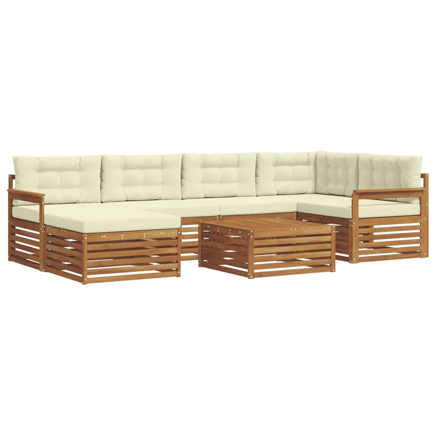 vidaXL Outdoor-Sofagarnitur 7-teilig L-Form aus Akazienholz mit Kissen in Natur und Creme - Bild 2