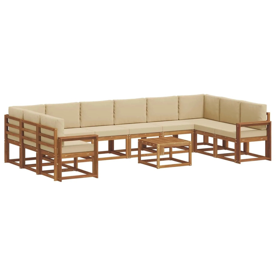 vidaXL Outdoor-Sofagarnitur aus Akazienholz in L-Form mit 11-teiligem Set, Farbe Natur und Beige - Bild 2