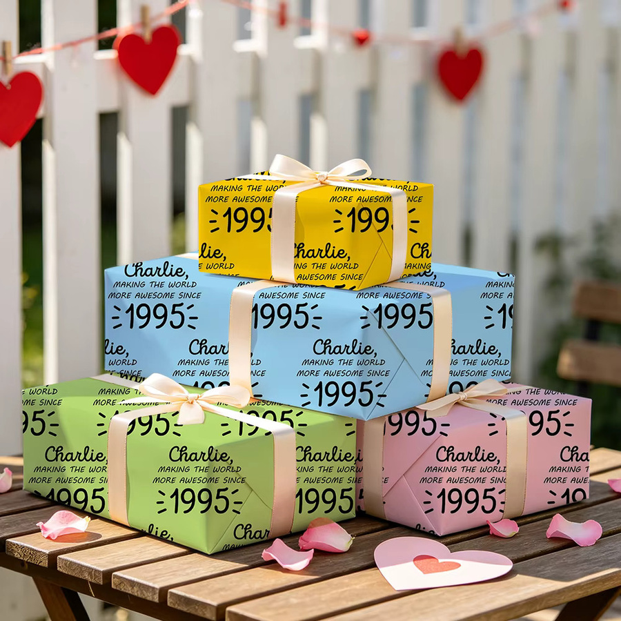 Personalisiertes WEIGAO Geschenkpapier mit beliebigem Namen oder Jahr, mehrfarbiges Geschenkpapier für Geburtstage und Jubiläen - Bild 4