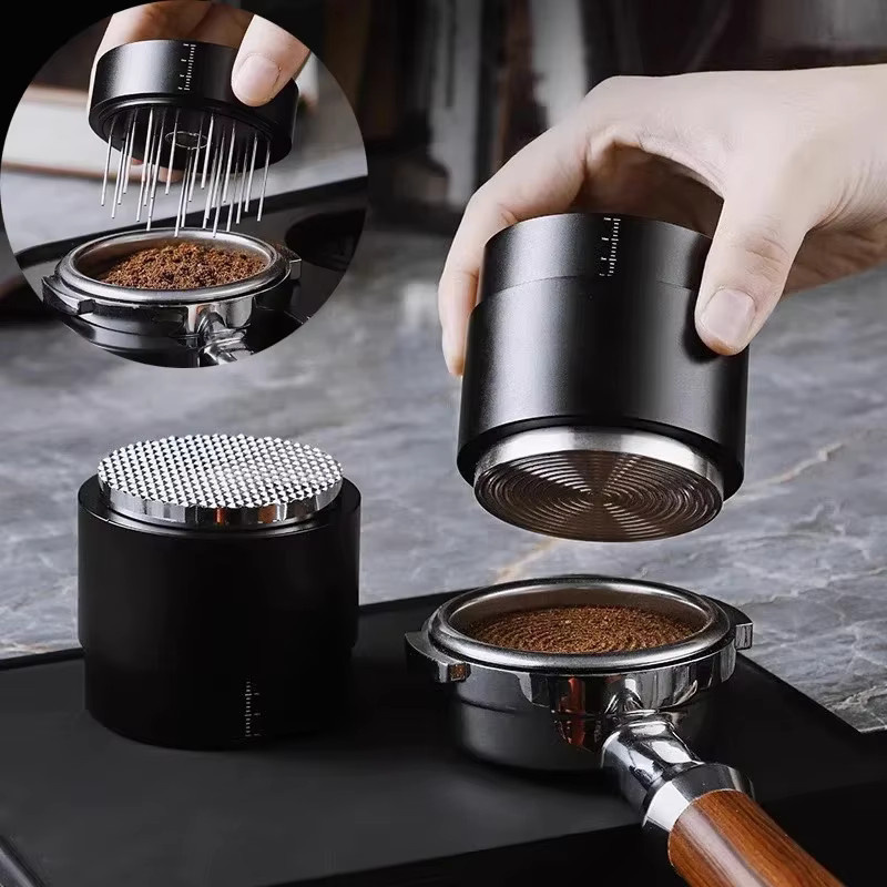 JUSTINLAU Edelstahl Kaffee Distributor Tamper mit Nadeln für Espresso Leveler Werkzeug in Silber und Schwarz - Bild 2