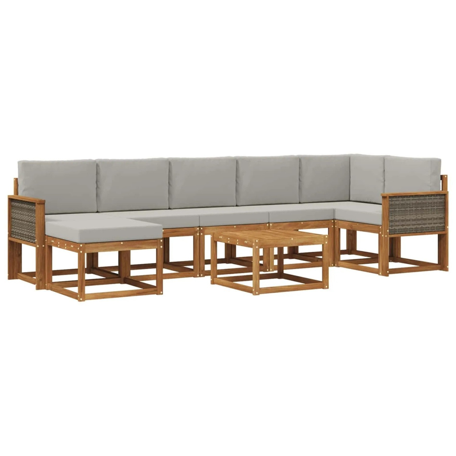 vidaXL Outdoor-Sofagarnitur aus Akazienholz und Polyester in L-Form, 8-teiliges Set, Grau und Natur - Bild 2