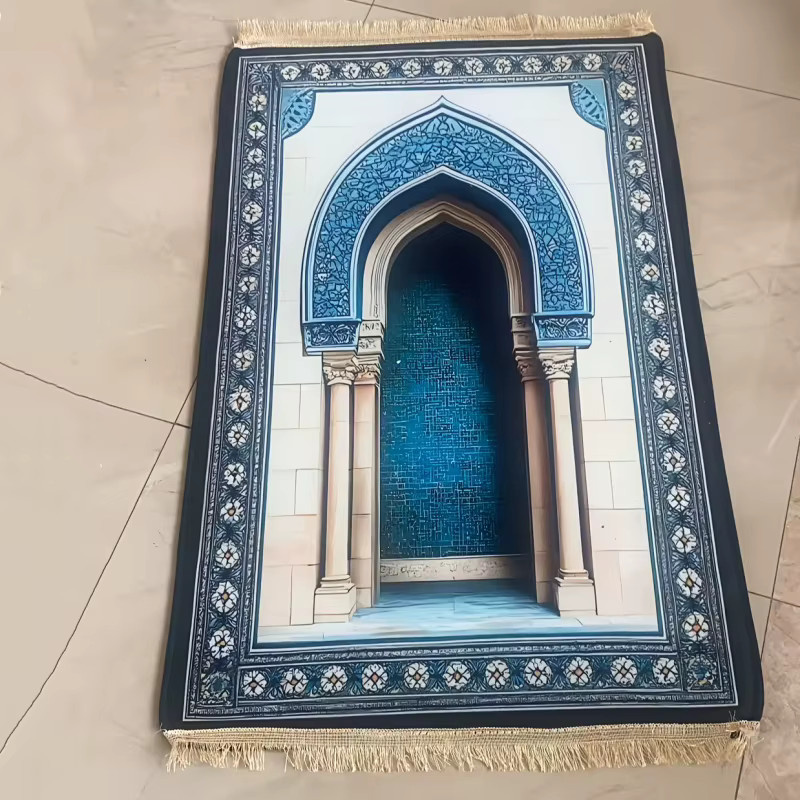 VIKAMA Gebetsmatte mit elegantem 2D-Design in Schwarz, Blau und Gold, faltbare und tragbare muslimische Gebetsmatte - Bild 2