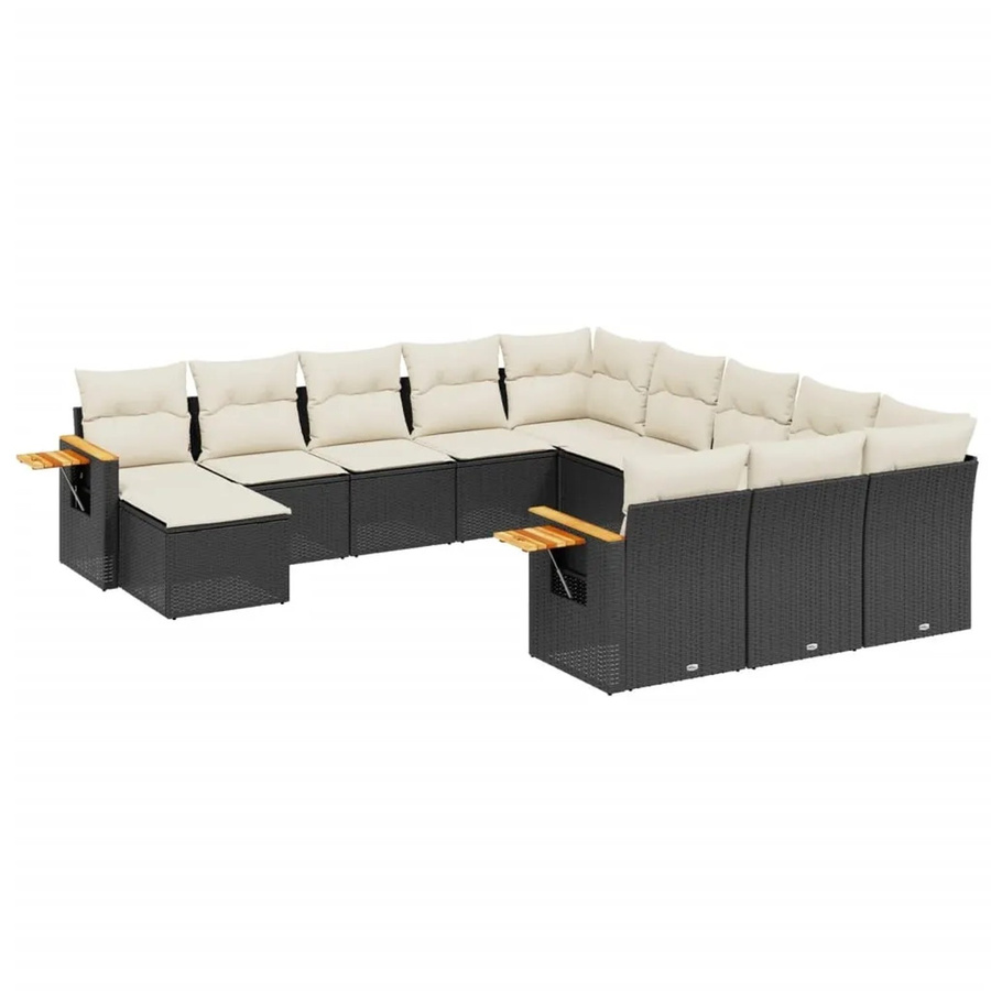 vidaXL 11-teilige Garten-Sofagarnitur aus Poly-Rattan und Akazienholz in Schwarz-Creme mit Kissen - Bild 2