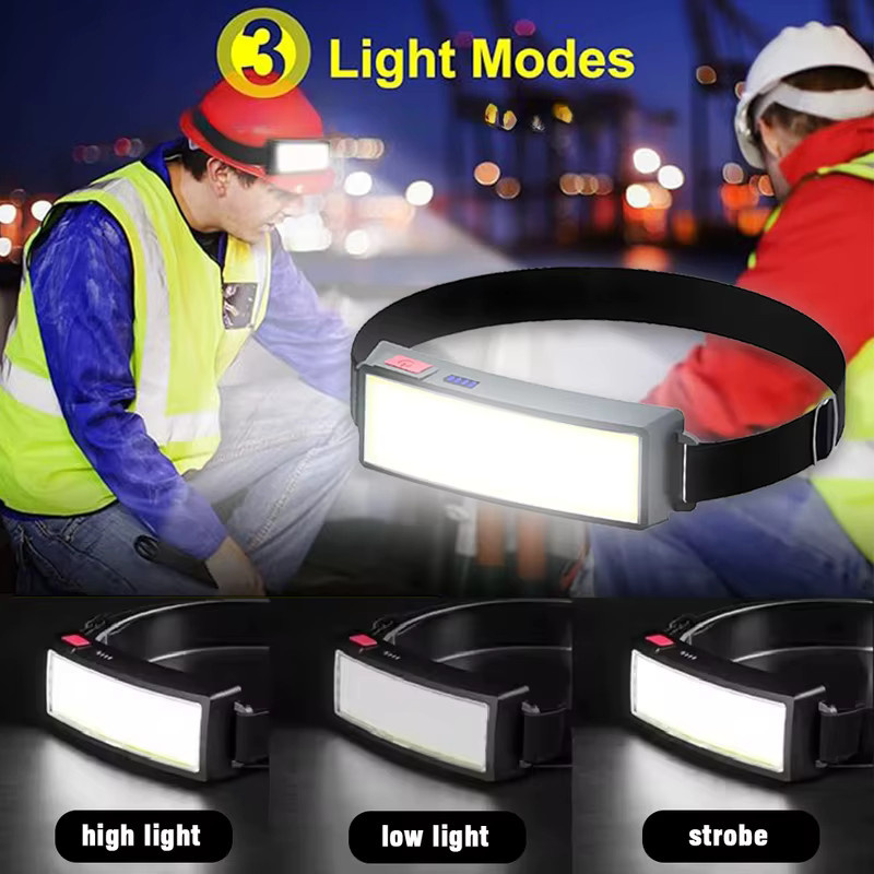 XIWANGFIRE COB Tragbare LED-Stirnlampe in Schwarz mit USB-Ladefunktion und eingebautem Akku - Bild 2