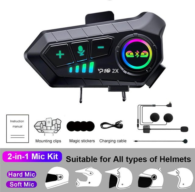 Home Of Auto Parts Universal-Motorrad-Gegensprechanlage Set für 2 Fahrer mit Bluetooth 5.3, 2000 mAh Akku und 300 m Reichweite, Schwarz - Bild 1