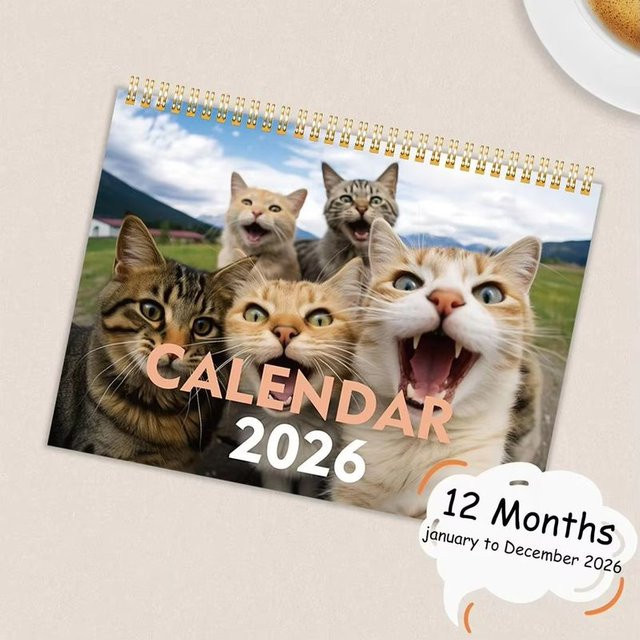 Monatlicher Wandkalender 2026 für Katzenliebhaber mit niedlichen Kätzchen-Designs in Mehrfarbig aus Papier - Bild 1