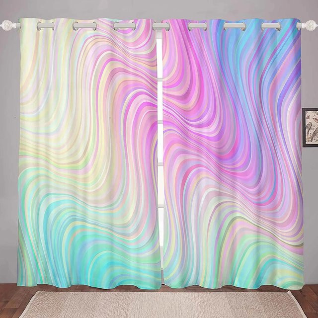 2er-Set Wabenvorhänge mit abstraktem Marmor-Design in Rosa und Grau, halbtransparent, B: 50 cm, H: 130 cm - Bild 1