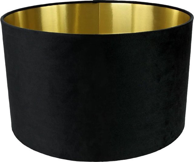 Licht-Erlebnisse Lampenschirm Rund aus Samt Stoff in Schwarz und Gold für Hängeleuchten Durchmesser: 40 cm - Bild 1