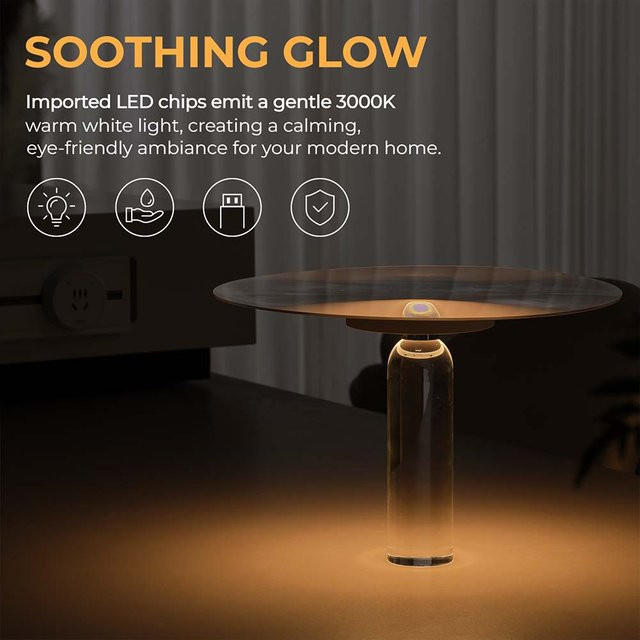 Topwinson Transparente LED-Tischlampe aus Glas mit Akku und Touch-Funktion in Warmweiß - Bild 1