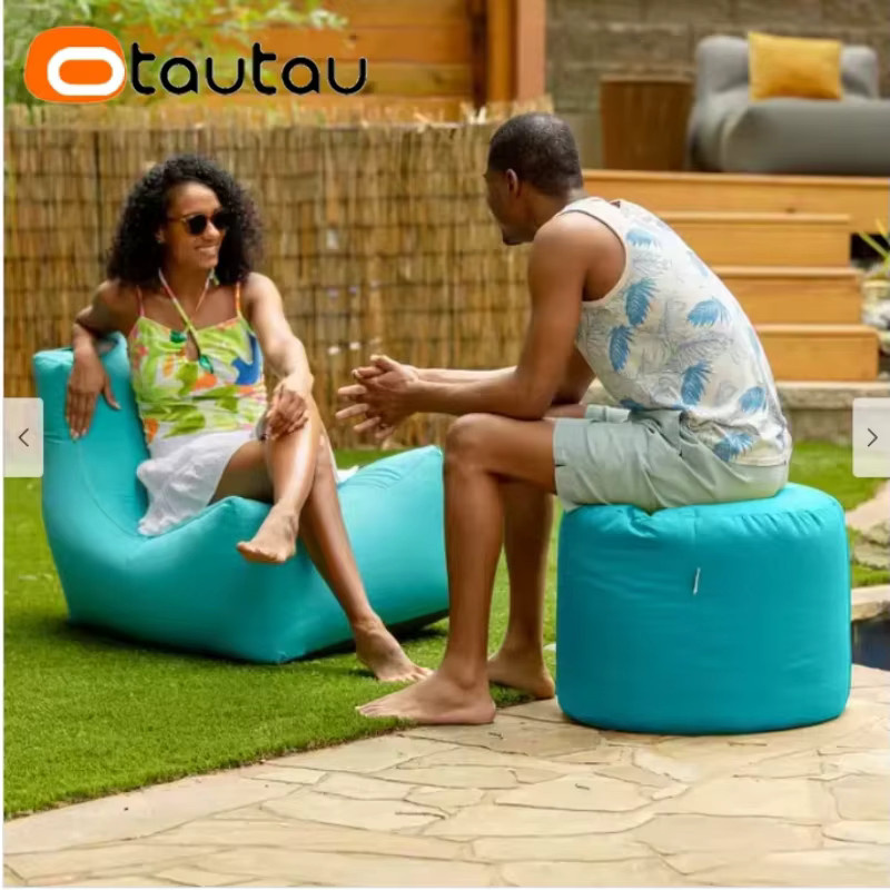 OTAUTAU Outdoor Big Bean Bag Pouf Cover Ottoman Hocker in Grün und Türkis, B/T/H: 45 x 45 x 30 cm - Bild 2