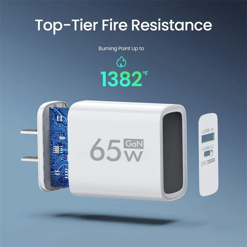 65 W GaN-Ladegerät mit USB-C Typ C Anschluss und Power Delivery Schnellladefunktion in Weiß für iPhone, Xiaomi und Huawei - Bild 2