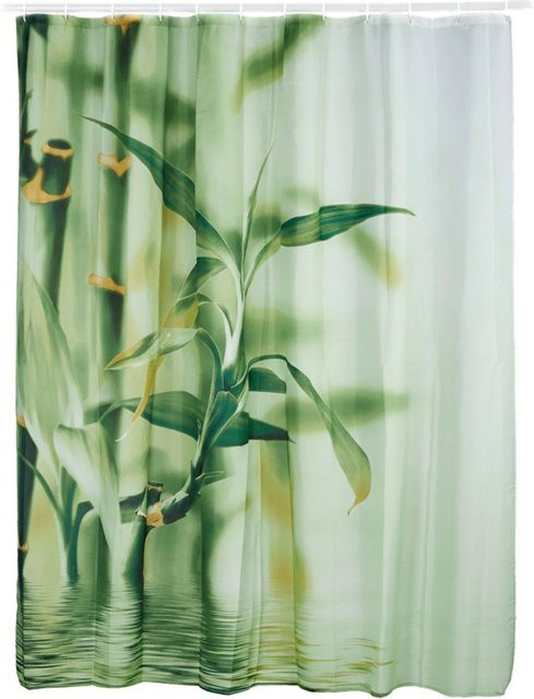 Relaxdays Duschvorhang Polyester Grün Floral Blickdicht Wasserabweisend B: 180 cm, H: 200 cm - Bild 1