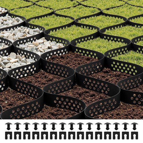 VEVOR Kiesgitter aus HDPE in Schwarz, Rasengitter zur Einfahrtsstabilisierung für Garten, Terrasse und Gehwege, B/T: 500 x 198 cm, Höhe: 5 cm - Bild 1