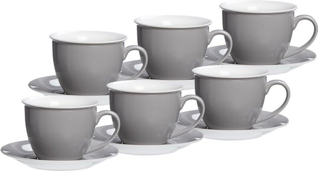 Ritzenhoff & Breker Milchkaffee Tassen mit Untertassen Doppio, 6er Set, Grau, 350 ml - Bild 1