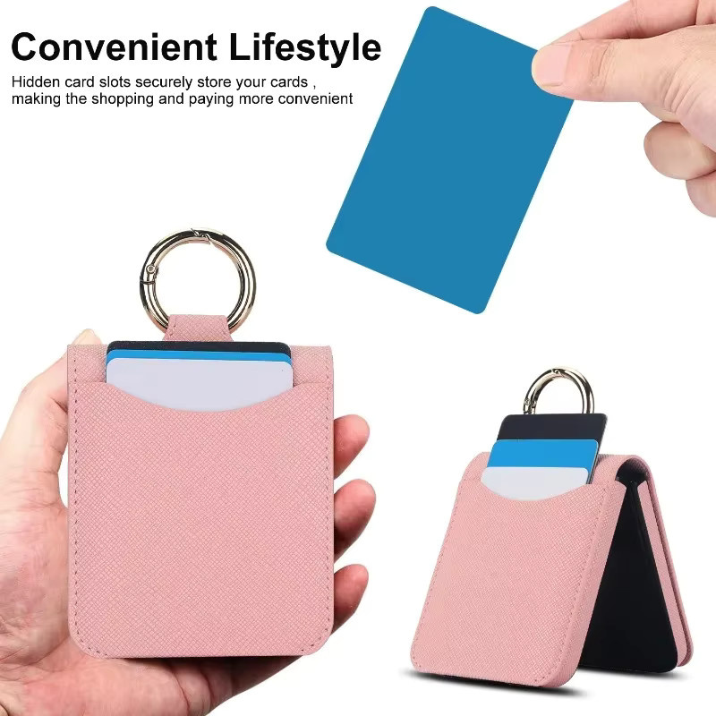 Lederring-Handyhülle für Samsung Galaxy Z Flip 7, 6, 5, 4, 3 mit Kartenhalter und Geldbörse, stoßfeste Abdeckung in Black oder Pink - Bild 2