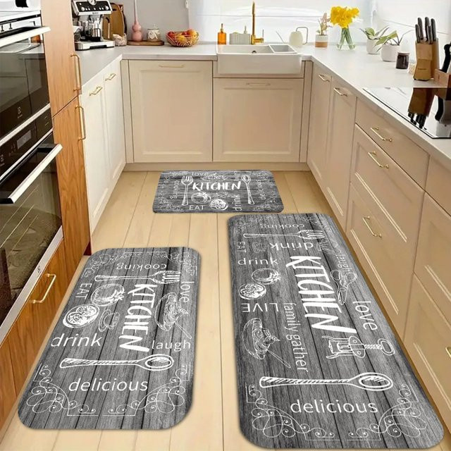 VIKAMA Retro Teppich in Grau für Küche, Schlafzimmer und Balkon, rechteckig - Bild 1