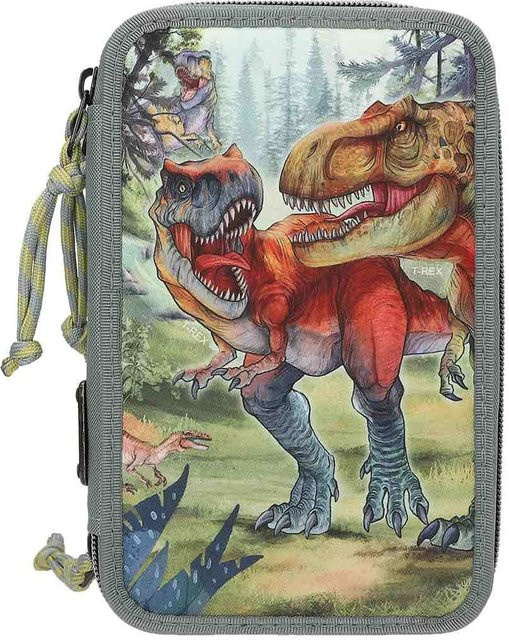 Depesche 3-Fach Federtasche BITE Dino World in Grau-Grün und Multicolour, B/T/H: 20 x 13 x 7,5 cm - Bild 1