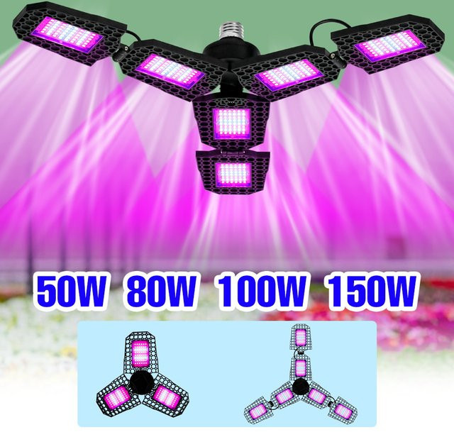 NJHIKG 150 W Vollspektrum-LED-Wachstumslampe mit E27-Fassung, faltbar und verstellbar, Schwarz - Bild 1