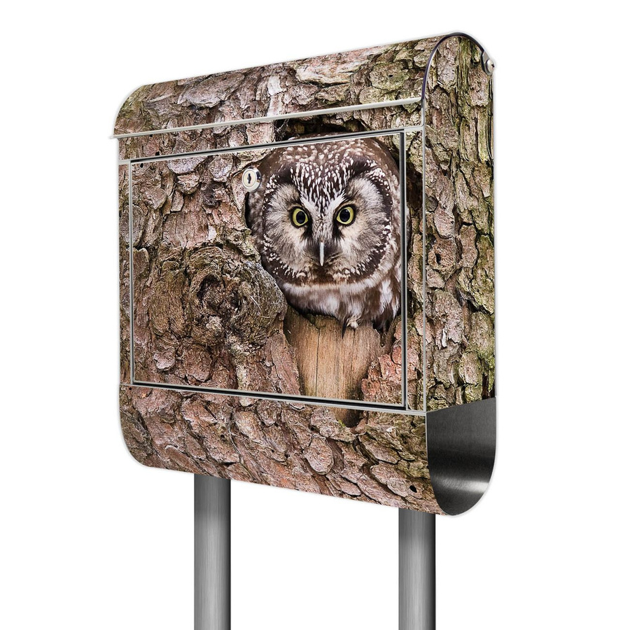 banjado Design Standbriefkasten mit Zeitungsfach und Eulen-Motiv aus rostfreiem Edelstahl in Braun, H x B x T: 161,5 x 38 x 14 cm - Bild 1