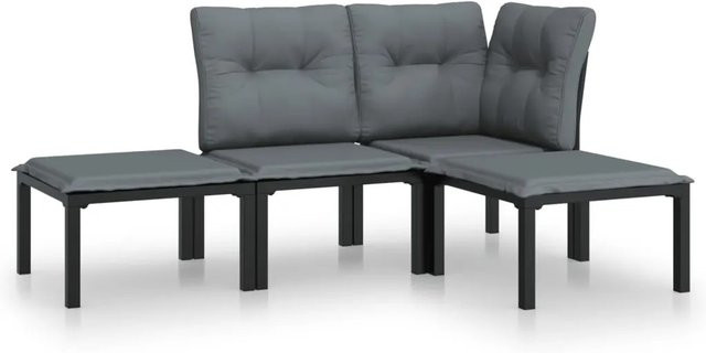 vidaXL 4-tlg Garten-Lounge-Set in L-Form aus Poly-Rattan mit Sitzkissen in Schwarz und Grau - Bild 1