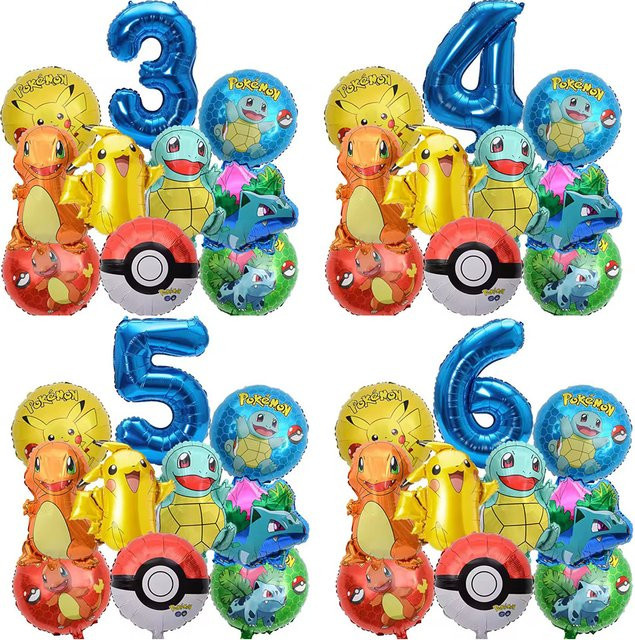 10-teiliges Pokemon Luftballons-Set von MINISO mit Pikachu und blauen Zahlenballons für Kindergeburtstage, Mehrfarbig - Bild 1