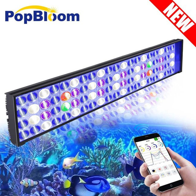 PopBloom Wifi Marine Aquarium Licht, Vollspektrum LED Aquarium Lampe mit Timer für Korallenriff SPS/LPS Aquarien, Farbe: Schwarz, Breite: 60 cm - Bild 1
