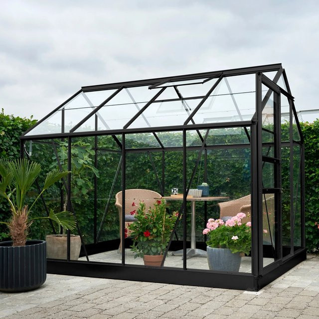 Halls Gewächshaus Popular 86 in Schwarz mit Glas, Aluminium und Fundamentrahmen, 5 m² - Bild 1