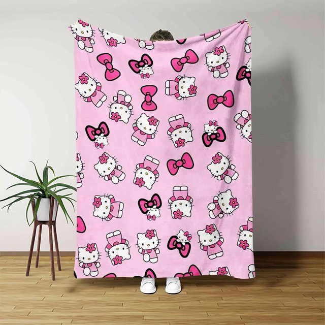 Sanrio Hello Kitty Flanelldecke in Pink, weiche Überwurfdecke mit 2D-Druck, B/B: 75 x 90 cm - Bild 1