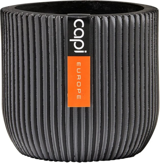 Capi Pflanztopf Groove Kugel Oval in Schwarz mit Rillen, B/T/H: 14 x 13 x 14 cm - Bild 1