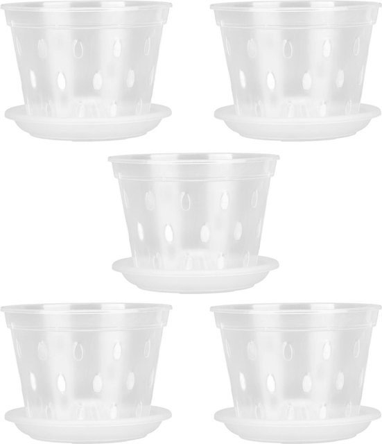 5er Set mfySpace Orchideen-Blumentöpfe aus Kunststoff, transparent, atmungsaktiv mit Untertassen für Innen und Außen - Bild 1