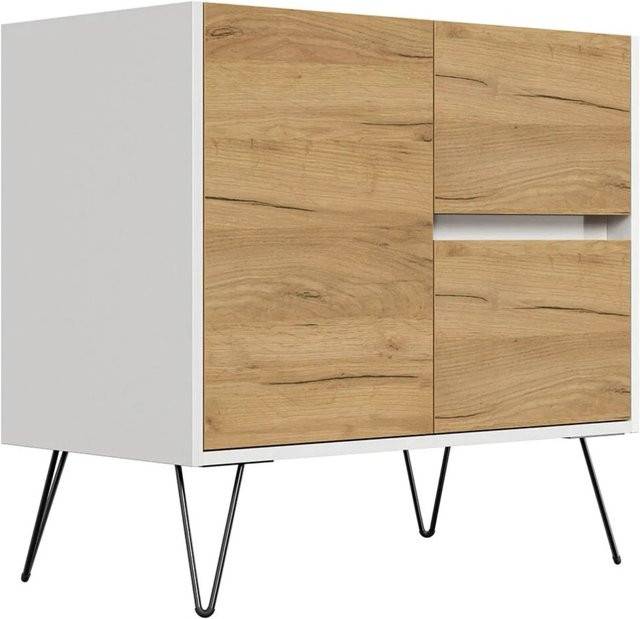 Posseik Sideboard Industrial C in Weiß Eiche mit 2 Schubladen und 1 Tür - Bild 1