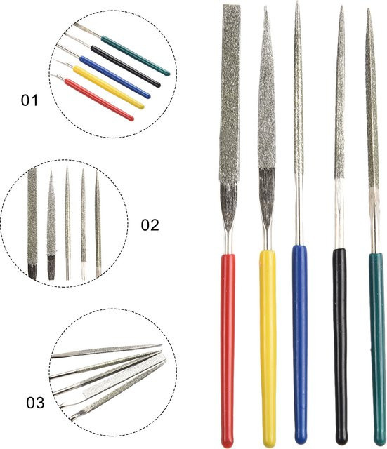 VIBRATITE Nadelfeilen Set für Metall, rund und halbkreisförmig sowie quadratisch, rutschfest, 2 x 100 mm - Bild 1