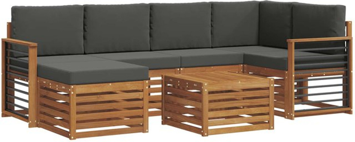vidaXL Ecksofa Set 7-teilig aus Akazie Massivholz in Natur und Anthrazit, modern und wendbar - Bild 1