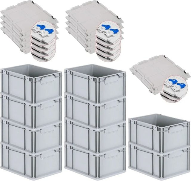 PROREGAL Spar Set 10x Eurobox Nextgen Economy mit Scharnierdeckel und blauen Schiebeschnappverschlüssen, Farbe: Blau, H x B x T: 22 x 30 x 40 cm, 20 Liter - Bild 1