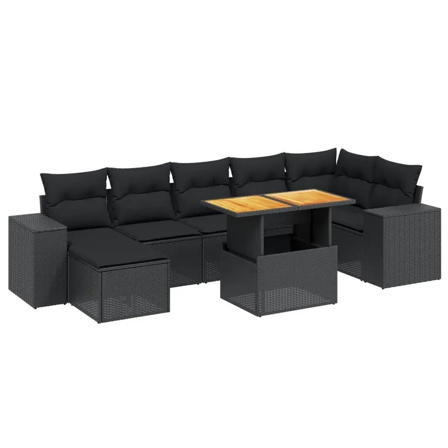 vidaXL 8-teilige Garten-Sofagarnitur aus Poly-Rattan und Akazienholz in Schwarz mit Kissen - Bild 2
