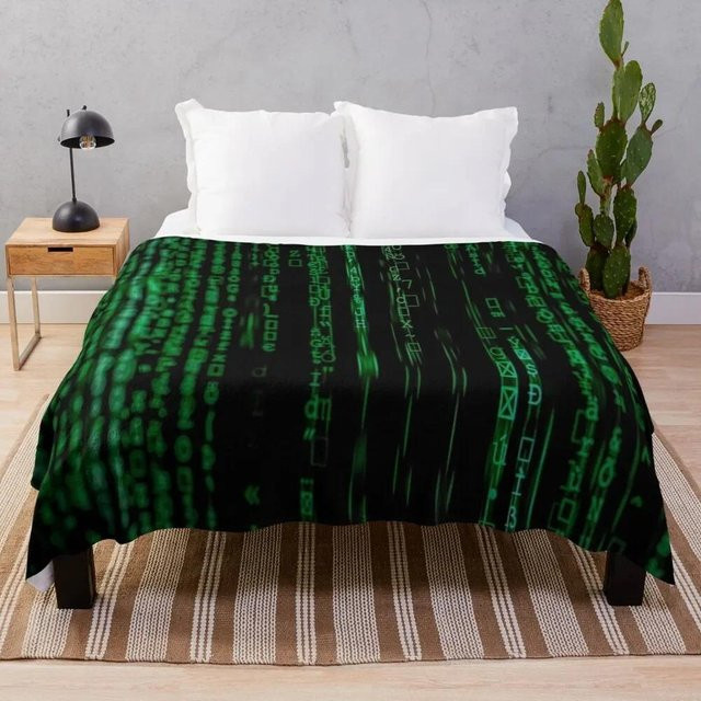 Gefangen in der Matrix Kuscheldecke mit Matrix-Code-Muster aus Coral Fleece, Schwarz, B: 100 cm, T: 130 cm - Bild 1