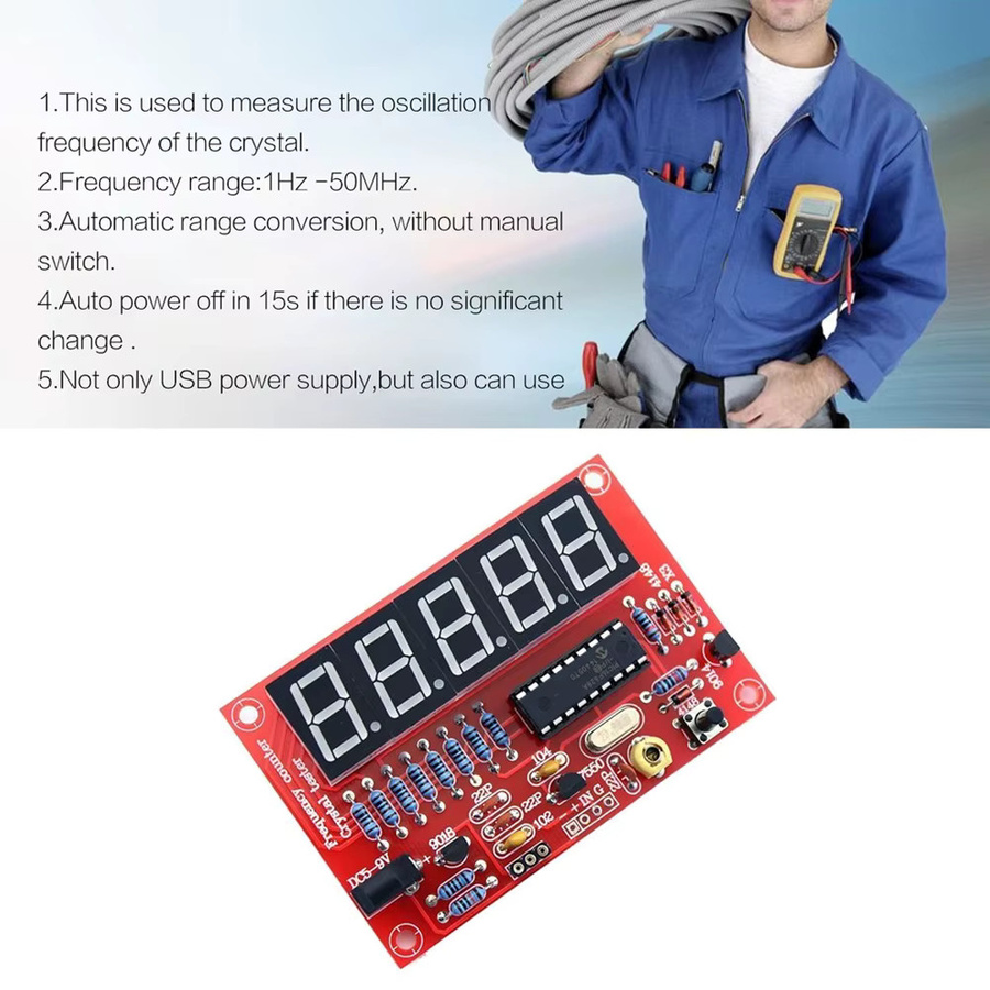 INTNIUB Digitales Frequenzzählermessgerät 1 Hz-50 MHz mit LED Display, RF Quarzoszillator Tester und DIY Kit für PCB Board Module, Rot - Bild 3
