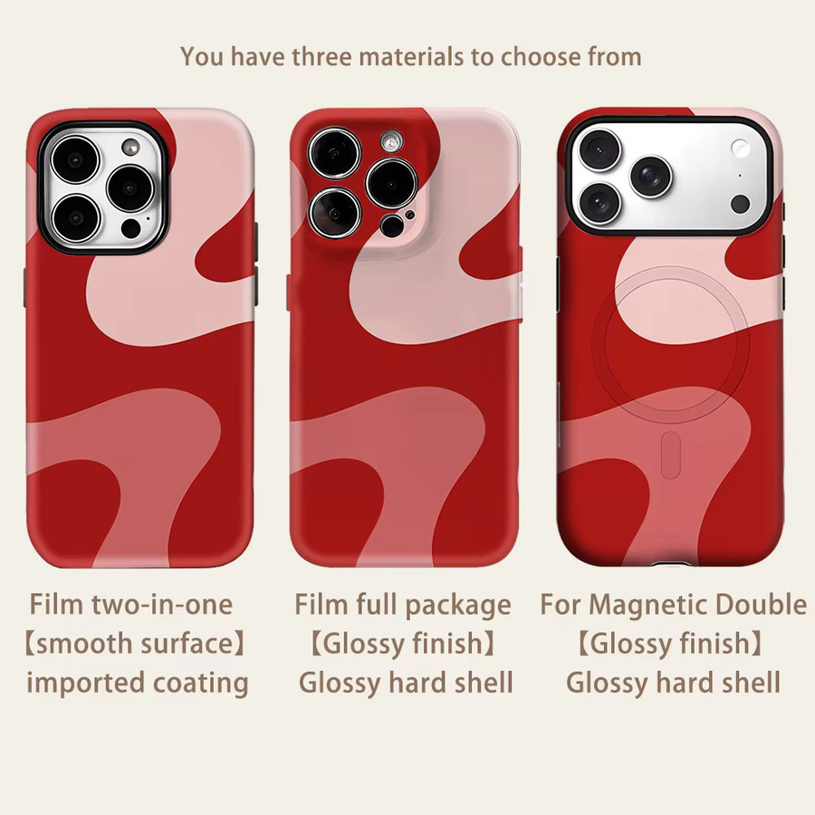 Potdemiel Magnetische Handyhülle Red Tone Curved Wave für iPhone 17 16 15 14 13 Pro Max Plus Tough Case in Rot - Bild 2