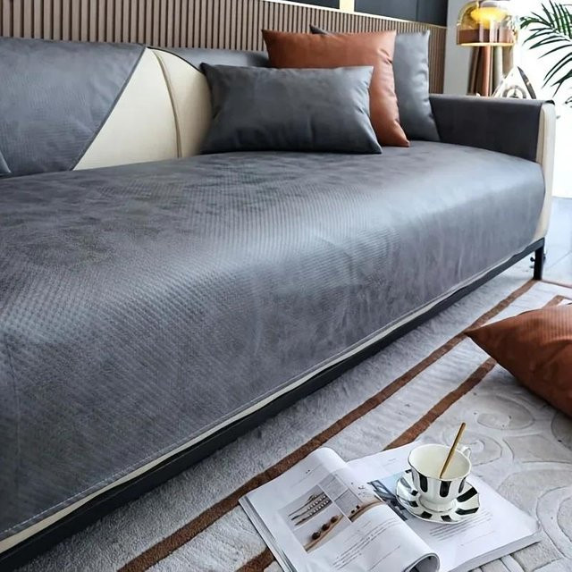 Wasserdichtes Sofahandtuch aus weichem Kunstleder von Super Six in Dunkelgrau, rutschfester Möbelschutz für dein Wohnzimmer, Breite: 70 cm, Tiefe: 180 cm - Bild 1