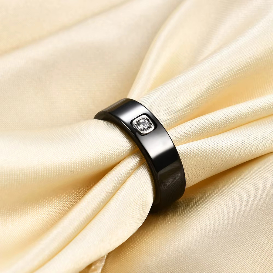 VQYSKO Ringe Edelstahl, Schwarz/Weiß, Keramik, Zirkonia, Damen, 6mm - Bild 1