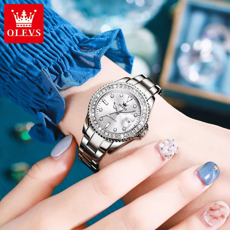 Olevs Armbanduhr, Quarz, Edelstahl, Diamant, Damen, Silber - Bild 6