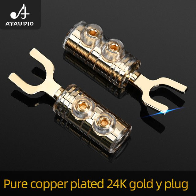 ATAUDIO HiFi Y-Stecker Set aus reinem Kupfer mit Goldbeschichtung für DIY Lautsprecherkabel, 8 Stück, Gold - Bild 1